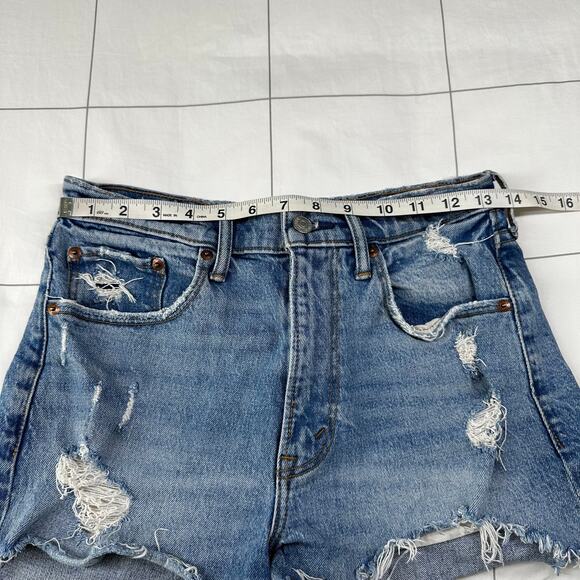 Abercrombie & Fitch Shorts Womens 26 Blue Mom High Rise Distressed Denim Cut Off - Picture 7 of 11